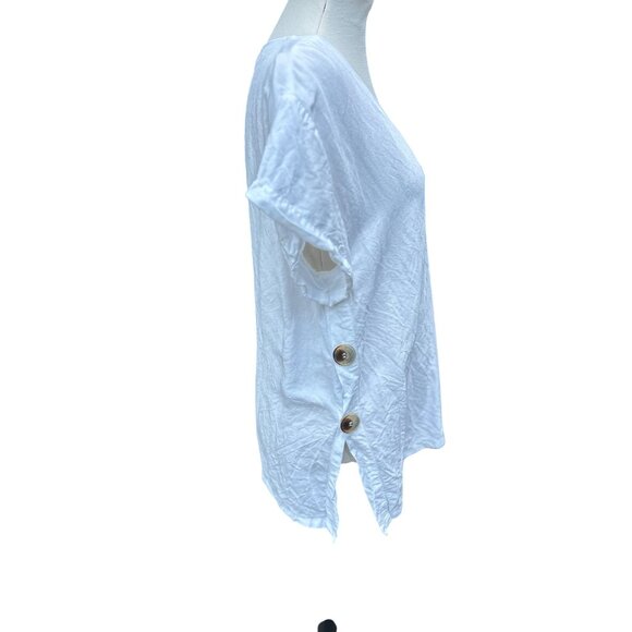 Zara Womens M White Linen Blend Top Relaxed Fit Side Buttons Lagenlook Classic - Picture 4 of 9